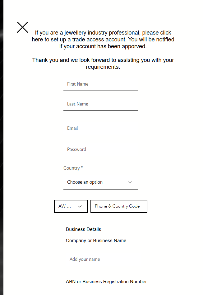 UNDERGROUND GEM CO trade account registration form